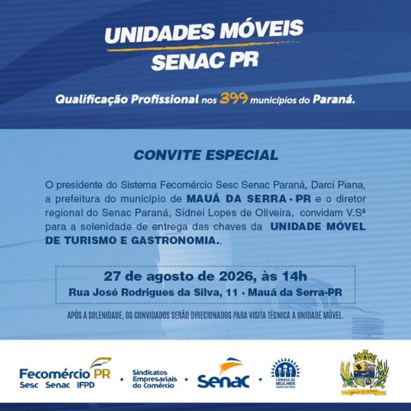 Entrega da Unidade Móvel de Turismo e Gastronomia do Senac acontece em 27 de agosto