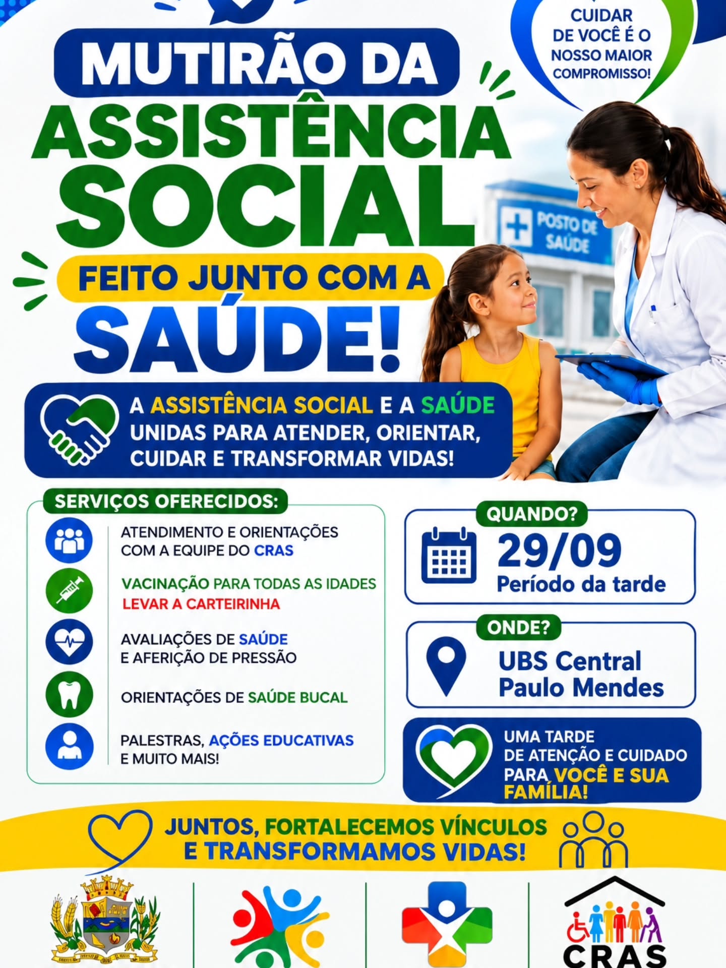 Mutirão da Assistência Social e da Saúde acontece na UBS Central em 29 de setembro