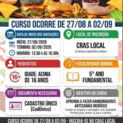 Curso de Hambúrgueres Artesanais abre inscrições no CRAS
