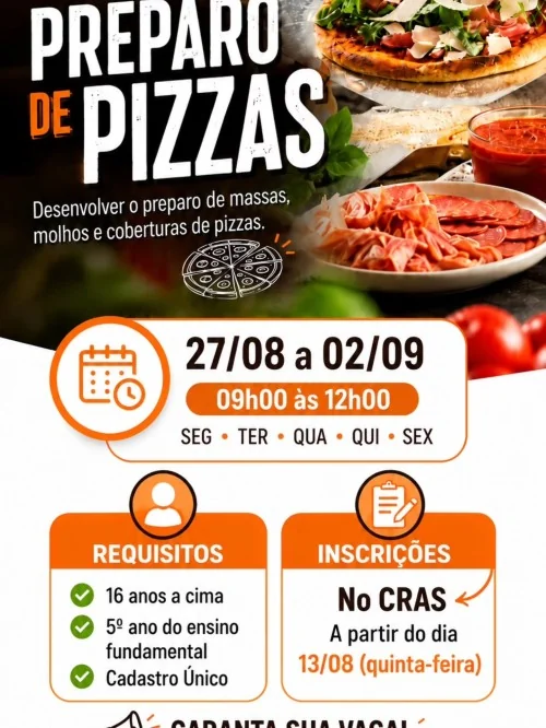 Curso de Preparo de Pizzas abre inscrições no CRAS