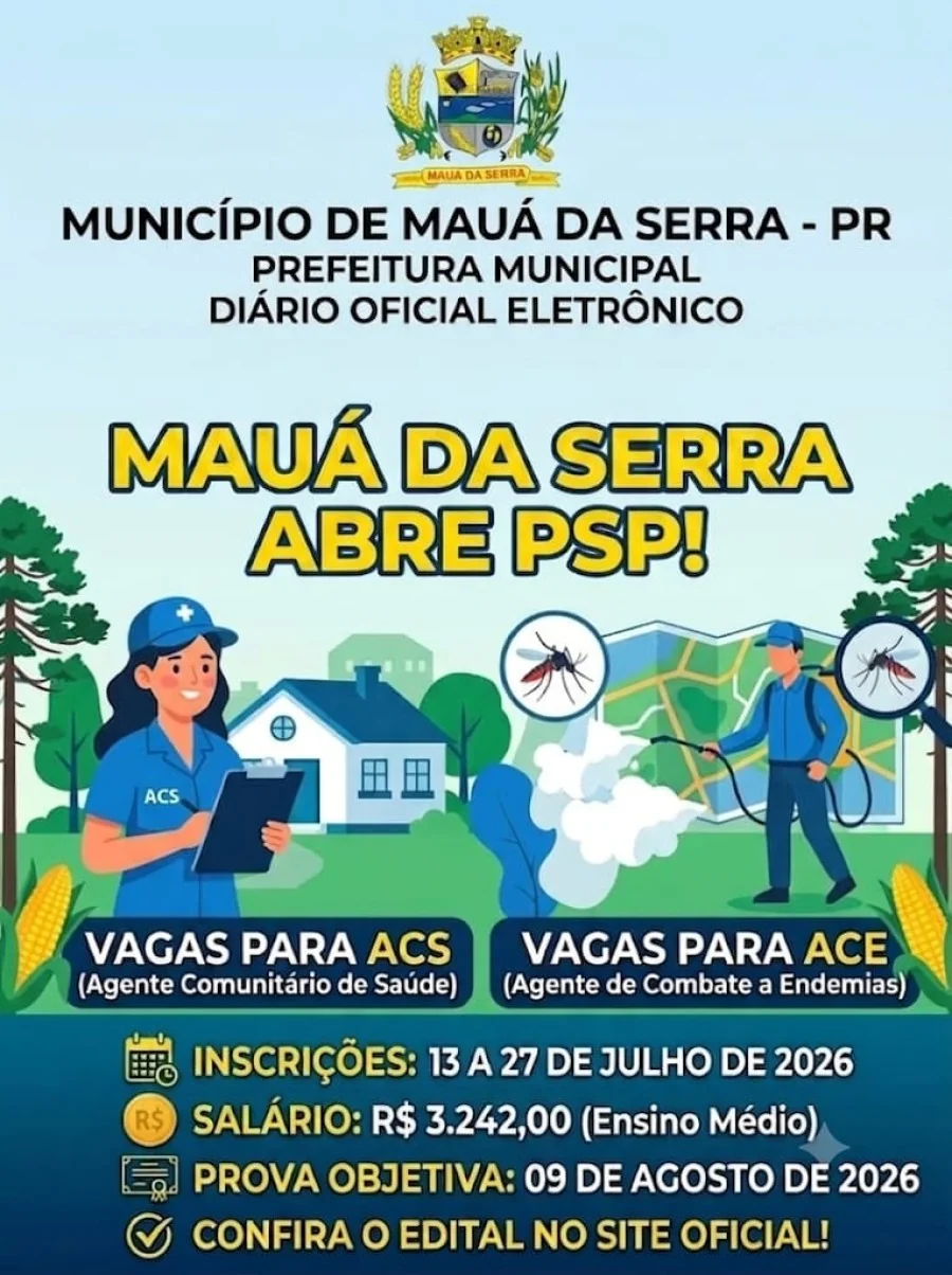 Mauá da Serra abre PSP: Processo Seletivo Público oferta vagas na área da Saúde