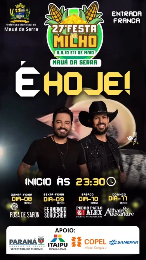 É HOJE!  SHOW DE FERNANDO & SOROCABA - 27 FESTA DO MILHO MAUÁ DA SERRA 2025