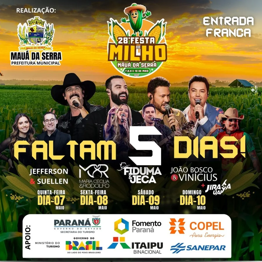 FALTAM 5 DIAS! Alô Mauá da Serra Próxima Quinta-feira tem a 28ª Festa do Milho!