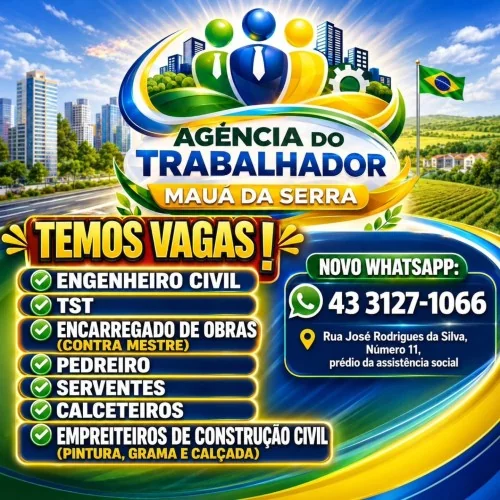 Agência do Trabalhador de Mauá da Serra tem vagas na área da construção civil