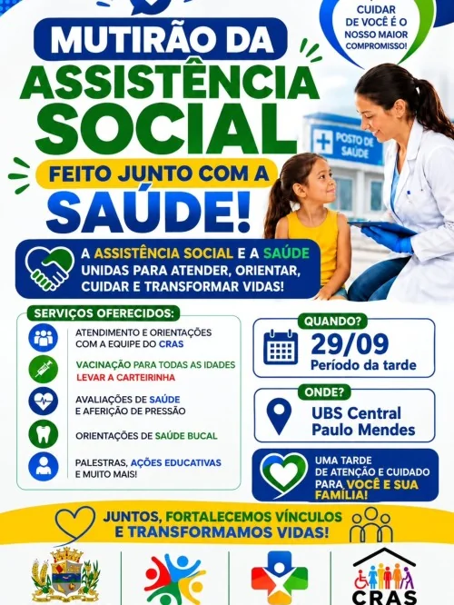 Mutirão da Assistência Social e da Saúde acontece na UBS Central em 29 de setembro