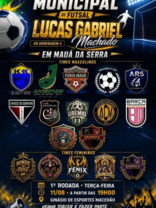 Campeonato Municipal de Futsal Lucas Gabriel Machado começa nesta terça-feira