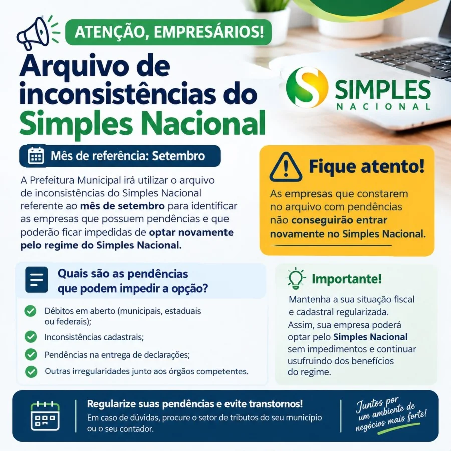Atenção, empresários! Arquivo de inconsistências do Simples Nacional - mês de referência: setembro