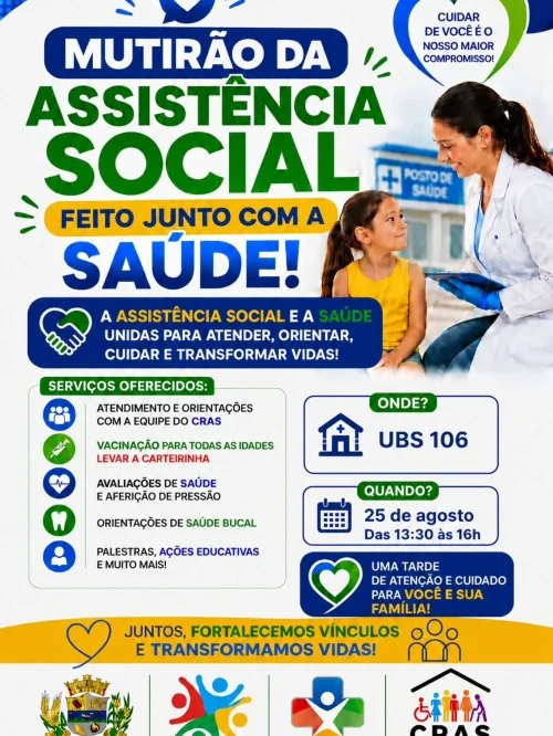 Mutirão da Assistência Social e da Saúde acontece na UBS 106 em 25 de agosto