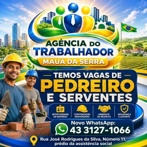 Agência do Trabalhador de Mauá da Serra tem vagas para Pedreiro e Serventes