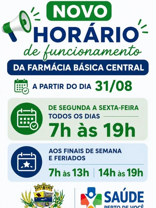 Farmácia Básica Central tem novo horário de funcionamento a partir de 31 de agosto